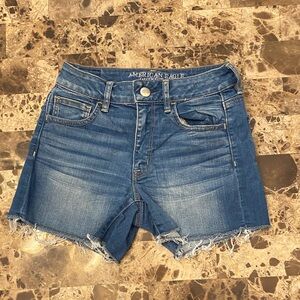 American Eagle Outfitters Women's Distressed Super Stretch Blue Jean Shorts